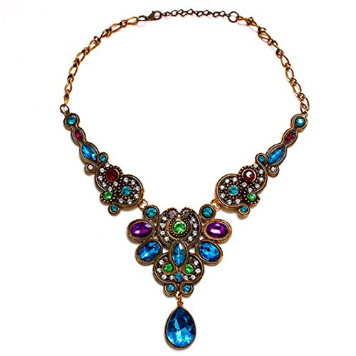 Fheaven Pendant Chain Women Statement Crystal Bib Beaded Collar Necklace Choker (Colorful)