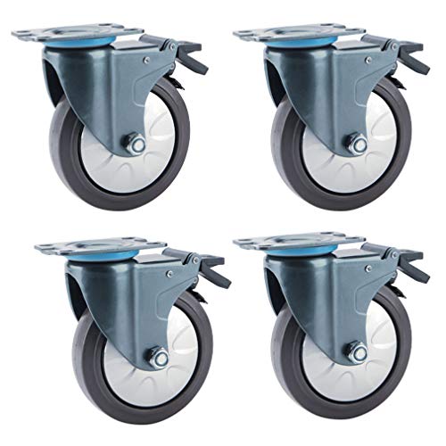 Roulettes pivotantes frein caoutchouc meubles plaque métallique bleu Royal 5 pouces 4pcs