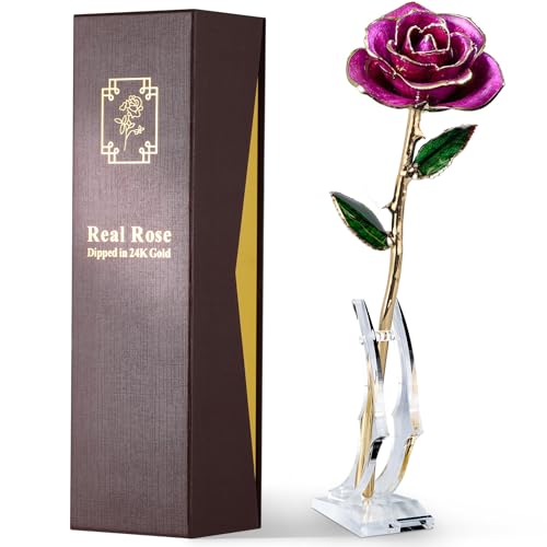 Image of 24K Gold Dipped Preserved Real Rose, Decorative Gift, Purple