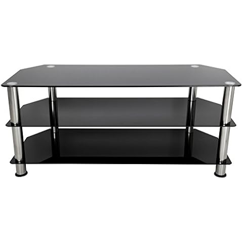 AVF 'SDC1140' Classic SDC Glass TV Stand in Black Glass Shelves & Chrome Legs , Max TV Weight 45kg, for TVs 37" 39" 40" 42" 45" 47" 50" 55" Cover