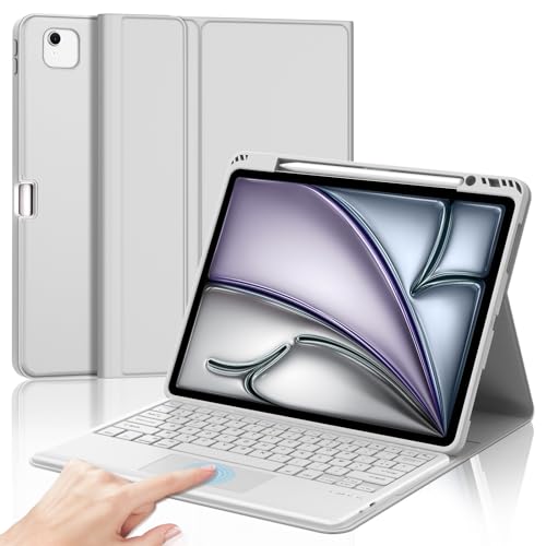 FOGARI Teclado para iPad Air 13 Pulgadas M2/M3 con Touchpad, Funda con Español Ñ Teclado para iPad Air 13 M2/M3 2024/2025 Bluetooth Teclado con Trackpad, Gris Claro