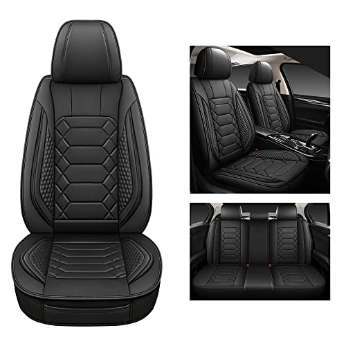 Image of HAIYAOTIMES Leather Car Seat Covers Full Set, Waterproof Leatherette Automotive Vehicle Cushion Cover with Non-Slip Bottom, Universal Fit for Most Cars, sedans, Vans, SUVs, Black