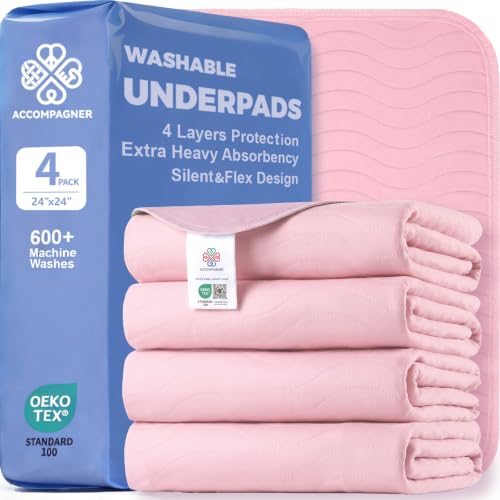 Image of Accompagner Incontinence Bed Pads Washable Waterproof Underpads 24 inchx24 inch 4pc
