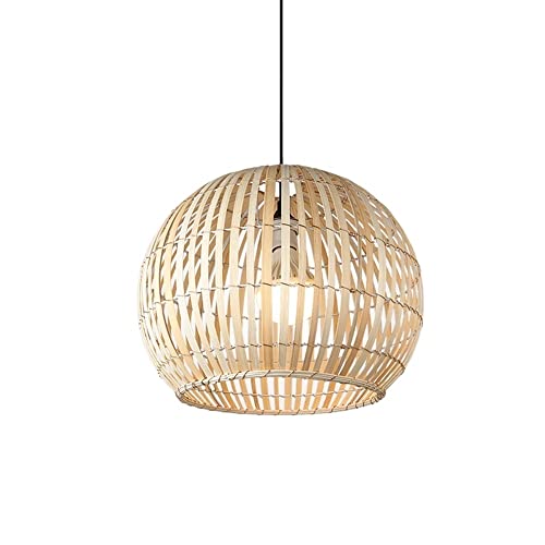 OZZKI Pendant Lamp Creative Japanese Style Round Handwoven Bamboo Art Lantern Chandeliers Chinese Style Spherical Wicker Hanging Light Southeast Asian Restaurant Bar E27 Lighting Pendant Lamp Flush Mo