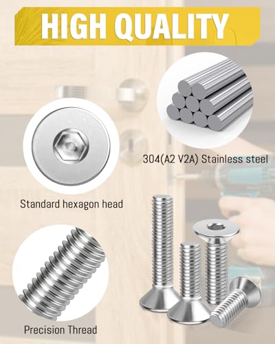 Caianwin 100Pcs M4x16mm Hex Countersunk Bolts DIN7991 Machine Screws 304 Stainless Steel Countersunk Screws - Image 3