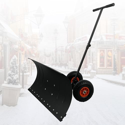 Pala da Neve con Ruote,Spartineve Strumento Efficace,Spazzaneve Manuale,Regolabile in Altezza,Pala da Neve 75 cm,Larghezza di Lavoro 42 cm,Spintore di Neve per Rimuovere la Neve,Vialetti e Giardini