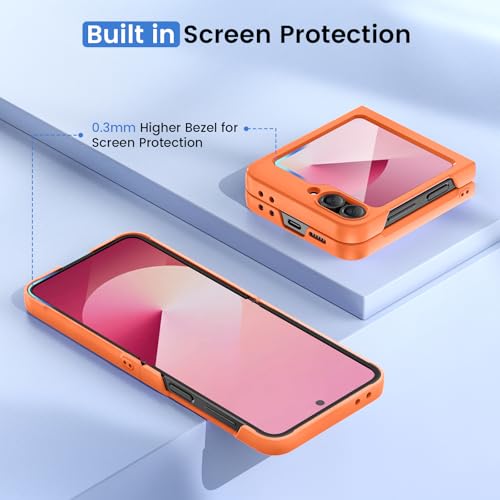 Image of Ruky for Samsung Z Flip 6 Full Body Slim Case, Orange | Protective Cover Hard PC Ultra Anti-Scratches Shockproof Wireless Charging Phone Case for Samsung Galaxy Z Flip 6, Orange