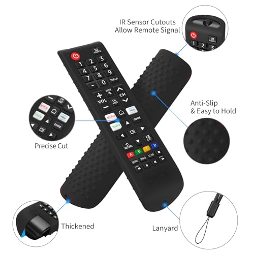 Image of OBOE Silicone TV Remote Cover for Samsung Smart TV Remote BN59-01315, Black | Compatible with Foxsky TV, Compatible with X Electron TV, Protective Case with Lanyard, Remote Not Included