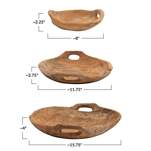 Creative Co-Op Teak Wood Handles, Set Of 3 (Each One Will Vary) Bowl, Natural, 3 #TOP1