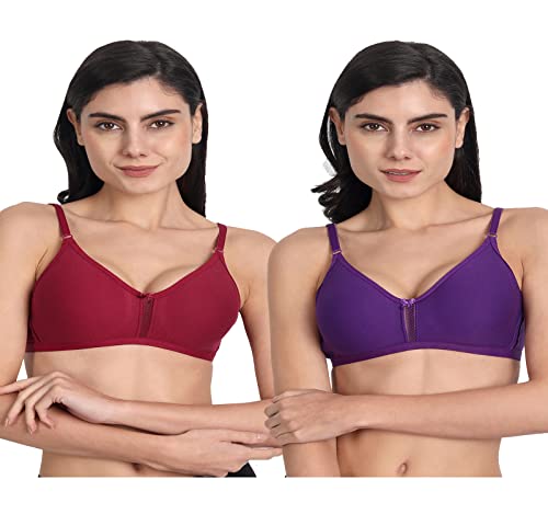 Image of Women's Full Coverage Cotton Blend Bra | Wired Free Lightly Padded Everyday Wear Bras | Soft Breathable Comfortable T-Shirt Bra | Adjustable Straps Lightweight Daily Inner wear for Women Pack of 2