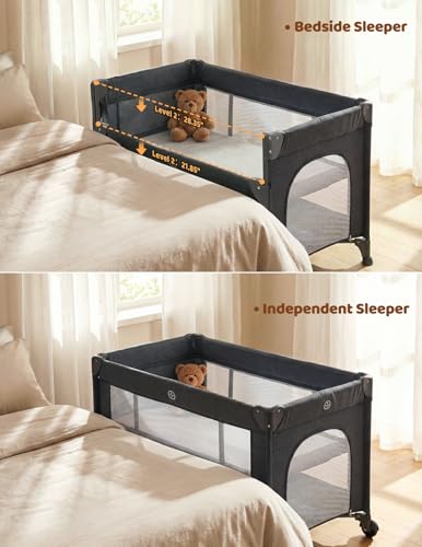 Dripex 5 in 1 Baby Bassinet, 2-Level Height Bedside Bassinet, Storage Pocket & Breathable Mesh - Foldable Portable Bedside Crib for 0 to 12 Months, Dark Grey — view 4