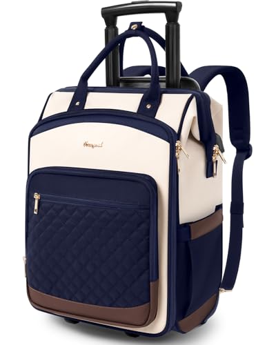 Arcoyard Rolling Backpack for Women, 16 Inch Travel Backpack with Wheels, Vertical Storage Wheeled Laptop Backpack, Backpack on Wheels for College Business Work, Stylish Rolling Laptop Bag, Navy Blue