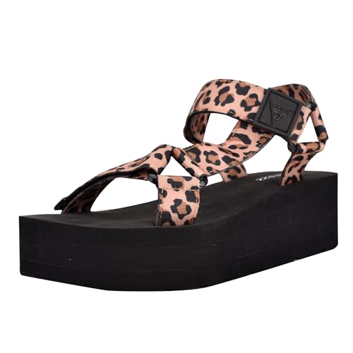 GUESS Women's Avin Wedge Sandal, Black/Leopard 908, 6 UK
