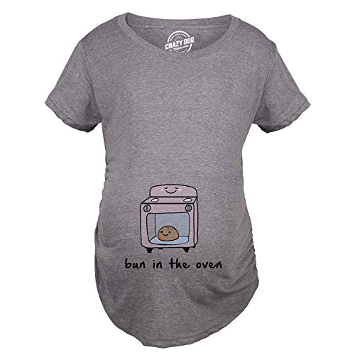 Maternity Bun in The Oven T Shirt Funny Pregnancy Announcement New Baby Tee (Dark Heather Grey) - XL