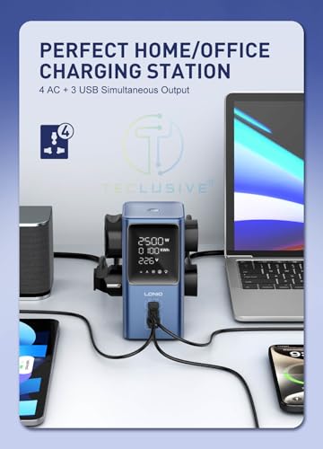 Image of T Teclusive Gan Tower Power Strip Extension Board with 45W Type C USB Display | 4 Sockets with 45W Gan QC PD Super Fast Charging | Vertical Multi Port Extension with LED Screen | 2M Cord | 2 Pin