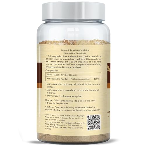 Image of Herbal Hills Ashwagandha Powder, (100 gm Pack) | Supports Stress Relief & Energy Levels | Ashwagandha Churna For Immunity, Strength & Vitality | With Withania Somnifera Root Pack of 5