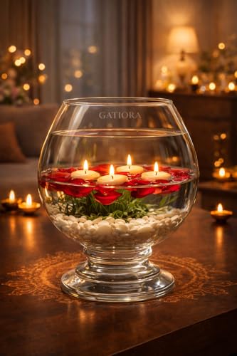 Image of Glass Fish Bowl /Terrarium Wine Cup Shape Clear Glass Aquarium for Fish, Plants & Pebbles, Decorative Centerpiece for Home, Living Room, Office & Balcony (12 Inch)
