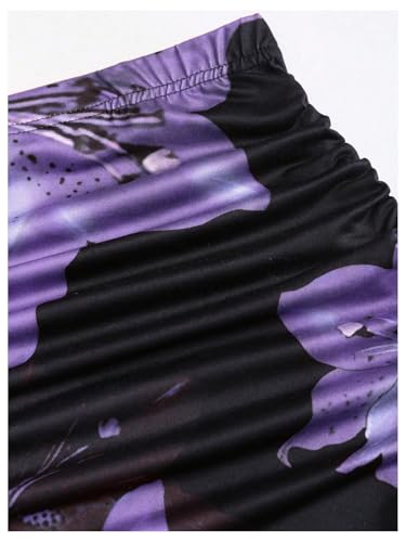 SweatyRocks Women's 2 Pack Fishtail Skirts Floral Print Ruched Ruffle Bodycon Long Skirt4
