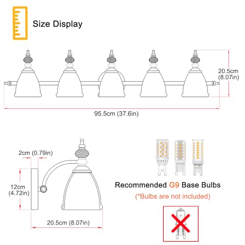 Image of Brushed Antigue Brass Bathroom Light Fixtures, 5 Lights Vanity Light with Flower Glass Shade, Bathroom Vanity Light Over Mirror, Vintage Sconces Wall Lighting for Hallway Livingroom Bedroom