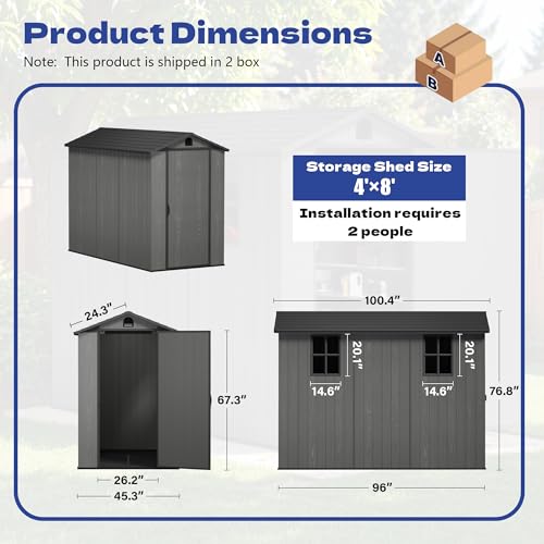 Image of Greesum 4x8FT Plastic Outdoor Storage Shed with Floor, Dark Gray