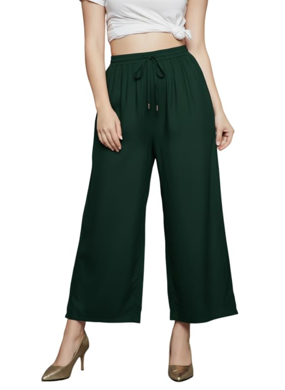 Image of Super Soft Viscose Rayon Flared Palazzo Pants for Women Stylish Wide Leg Straight Relaxed Fit Casual Ethnic Office Wear