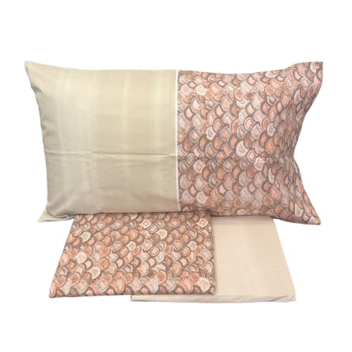 Bassetti Completo Lenzuola Matrimoniale Due Piazze Con Doppie Federe 100% Cotone cm 175x200 (BOW BEIGE ROSATO)