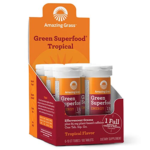 Amazing Grass Fizzy Green Tablets Energy Tropical: Greens + Green Tea Caffeine, Water Flavoring Tablet with Antioxidants, 60 Count