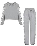 DAXIANG Cute Clothes for Girls Sweatsuit Sets Crop Tops Fashion Sweatshirts and Sweatpants Grey 9-10 Years