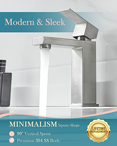 Kuzor Bathroom Faucets 1 Or 3 Single Handle, Brushed Nickel Bathroom Sink Faucet With Metal Pop Up Drain, 304 Stainless Steel Modern Faucet For Bathroom Sink Square #TOP1