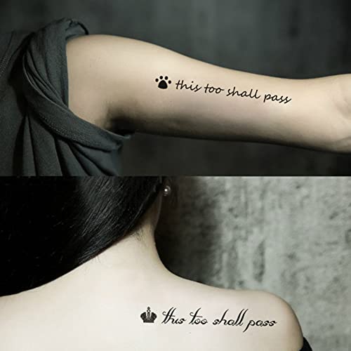 Oottati Small Cute Temporary Tattoo Bird Crown English Word Quote This Too Shall Pass (2 Sheets) #TOP3