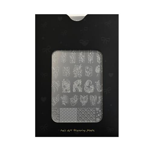 Placa de arte de acero inoxidable de grado de salón: elegante diseño de mariposas, herramienta de estampado compacta con mango de fácil agarre, 72 g, plantilla de estampado de uñas multifuncional