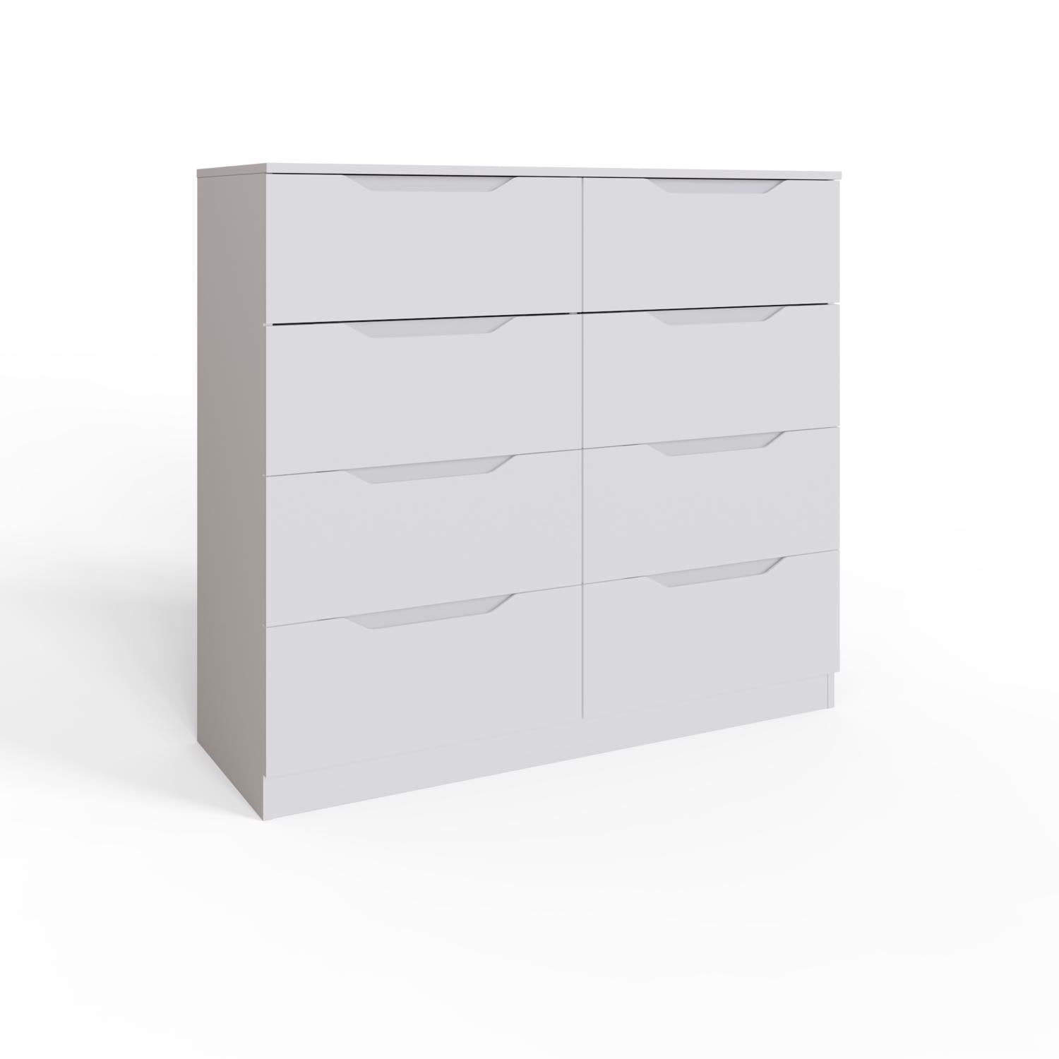 FWStyle Luno White 8 Drawer Chest of Drawers Wide Bedroom Storage 120cm
