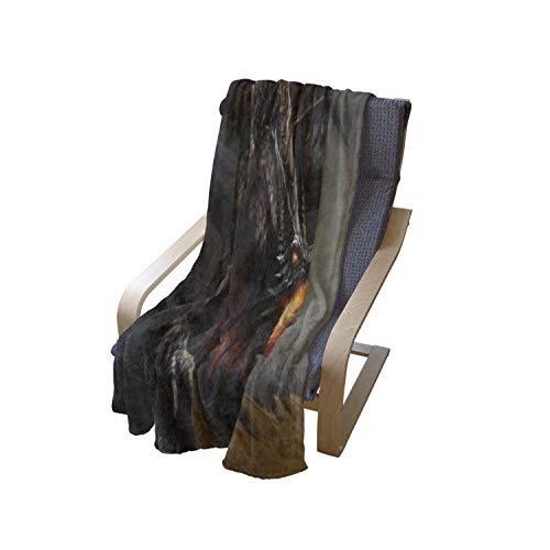 Lunarable Medieval Throw Blanket, Fantasy Scene Fearless Knight Dragon Art Antique Surreal, Flannel Fleece Accent Piece Soft Couch Cover For Adults, 50" X 70", Dimgray Charcoal #TOP3