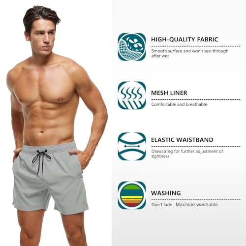 Image of Tyhengta Men's Swim Trunks Quick Dry Beach Shorts with Zipper Pockets and Mesh Lining
