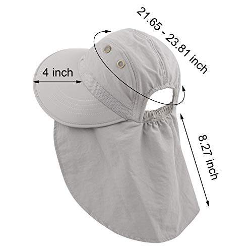 Womens Outdoor Sun Hat Uv Protection Wide Brim Mesh Foldable Ponytail Summer Beach Fishing Hats Safari Cap With Neck Flap Light Gray #TOP2