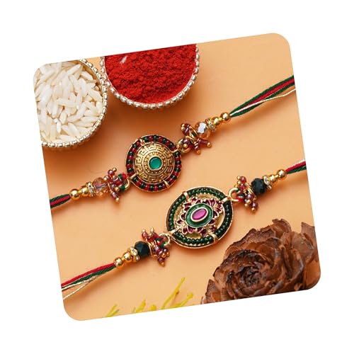 Image of eCraftIndia Set of 2 Multicolor Panda and Elephant Kids Rakhis with Roli Chawal Pack