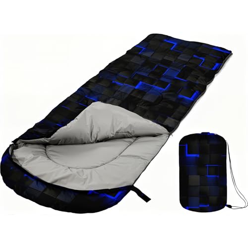 Bolsa de dormir para niños con diseño de gatos, bolsa ligera impermeable y cálida para camping de 3 estaciones, portátil con compresión miniatura 2