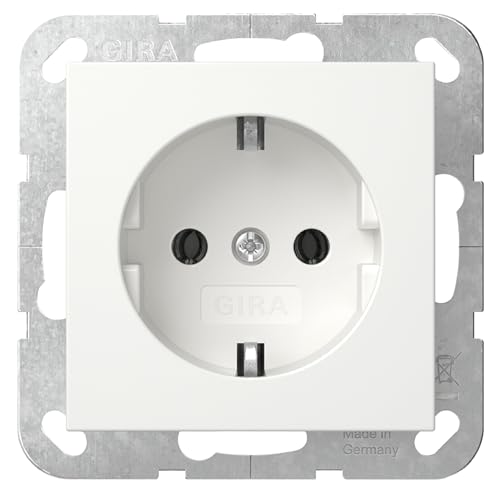 Gira Steckdose Standard 55 Reinweiß glänzend I Unterputz Schuko-Steckdose 418803 I bruchsicheres Thermoplast mit Sicherheitsmaßnahme I Einbautiefe 32 mm I Elektroinstallation I 16 A 250 V