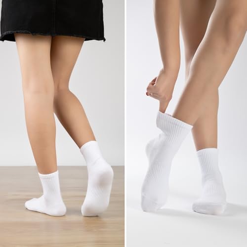 Image of SISOSOCK Quarter Crew Cotton Socks for Women Striped Athletic Casual Breathable Socks 6 Pairs with Gifts Box