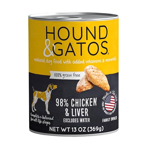 Hound & Gatos Wet Dog Food, 98% Chicken & Liver, case of 12, 13 oz cans