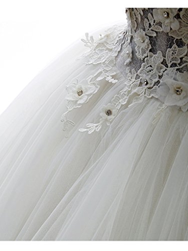 Snowskite Ball Gown High Neck Princess Lace Tulle Wedding Dress 0 White #TOP7