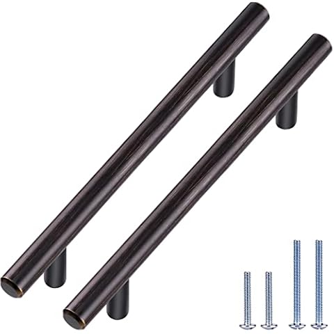 10 Pack Bronze Solid Cabinet Handles Drawer Pulls, 7.38-inch/187mm Length (5-inch Hole Center) Door Handle (1/2-inch Diameter) Kitchen Stainless Steel Cabinet Hardware Handle, Oil-Rubbed Bronze Cover