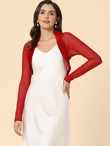 Image of Allegra K Women's Satin Shrug Wedding Open Front Mesh Evening Formal Bolero
