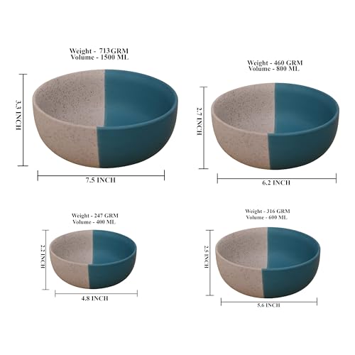 Image of Ceramic Mixing Bowl Set - 4 Pieces (1500ml, 800ml, 600ml, 400ml), White Dusty Blue - Durable, Microwave & Dishwasher Safe - Ideal for Mixing, Serving & Storage