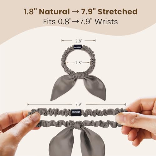 Image of THXSILK 100% Mulberry Silk Bow Scrunchies 3-Pack, 22 Momme Mulberry Silk Hair Ties for Women, Cute Bunny Ear No Damage Ponytail Holders, Fashion Hair Accessories for Girls(S, Dark Grey)