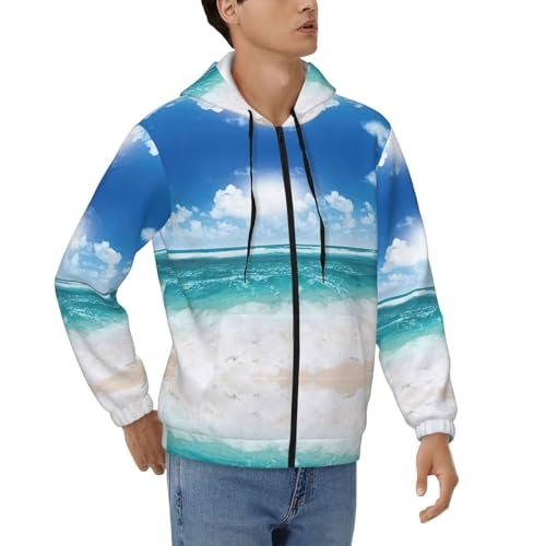 Sweat à capuche zippé homme bleu sky tropical imprimé paysage de mer avec poches