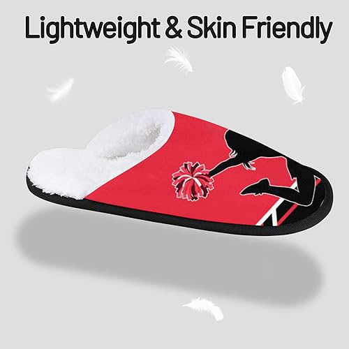 Cheerleaders Women's House Slippers Cheer Red Black Slip-on Fuzzy Memory Foam Slippers Anti Skid Indoor Warm Home Shoes2