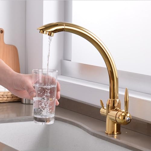 Robinet cuisine 3 voies laiton doré pour supprimer le second robinet d'eau - 5