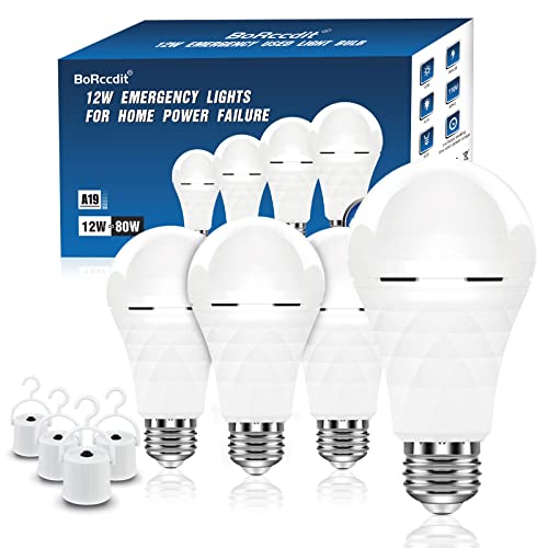 BoRccdit A19 Rechargeable Light Bulbs, 12W Emergency Light Bulbs for Power Failure, 1200mAh Battery Light Bulb, E26/E27 5000K Daylight LED Light Bulb for Home Daily and Emergency Use.