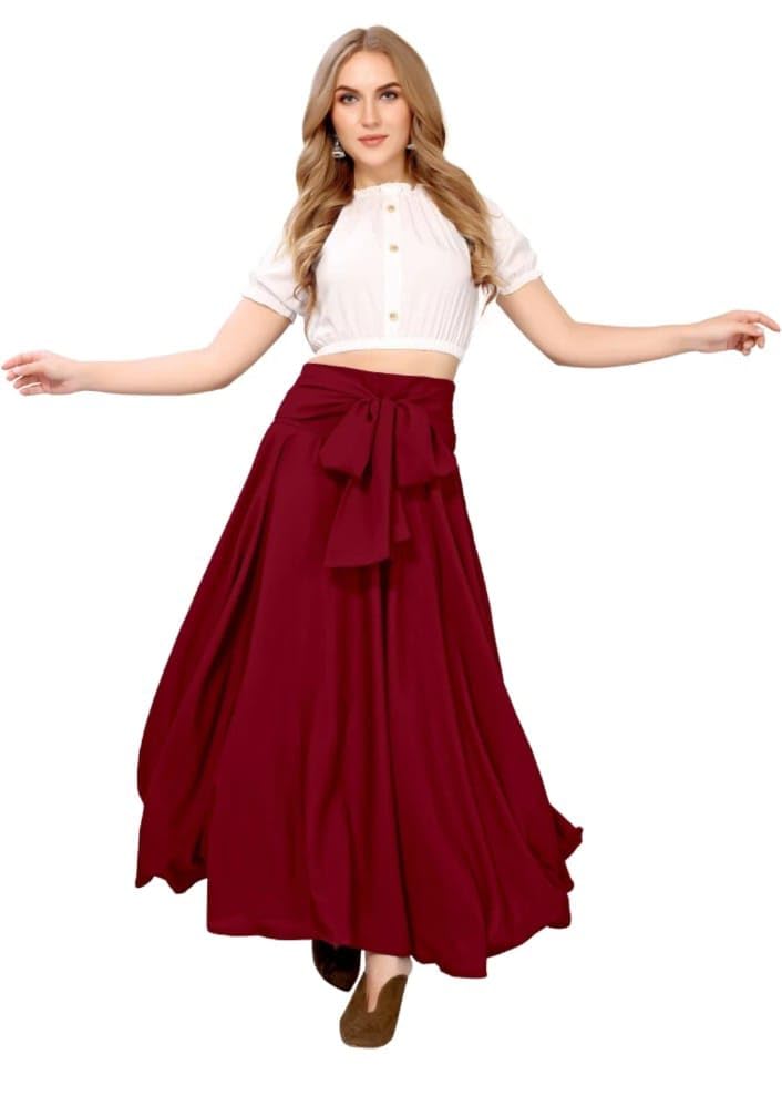 MITU Enterprise Women Solid Flared Black Skirt White Top Design for Party/Marriage/Ceremony/Function/Engagement